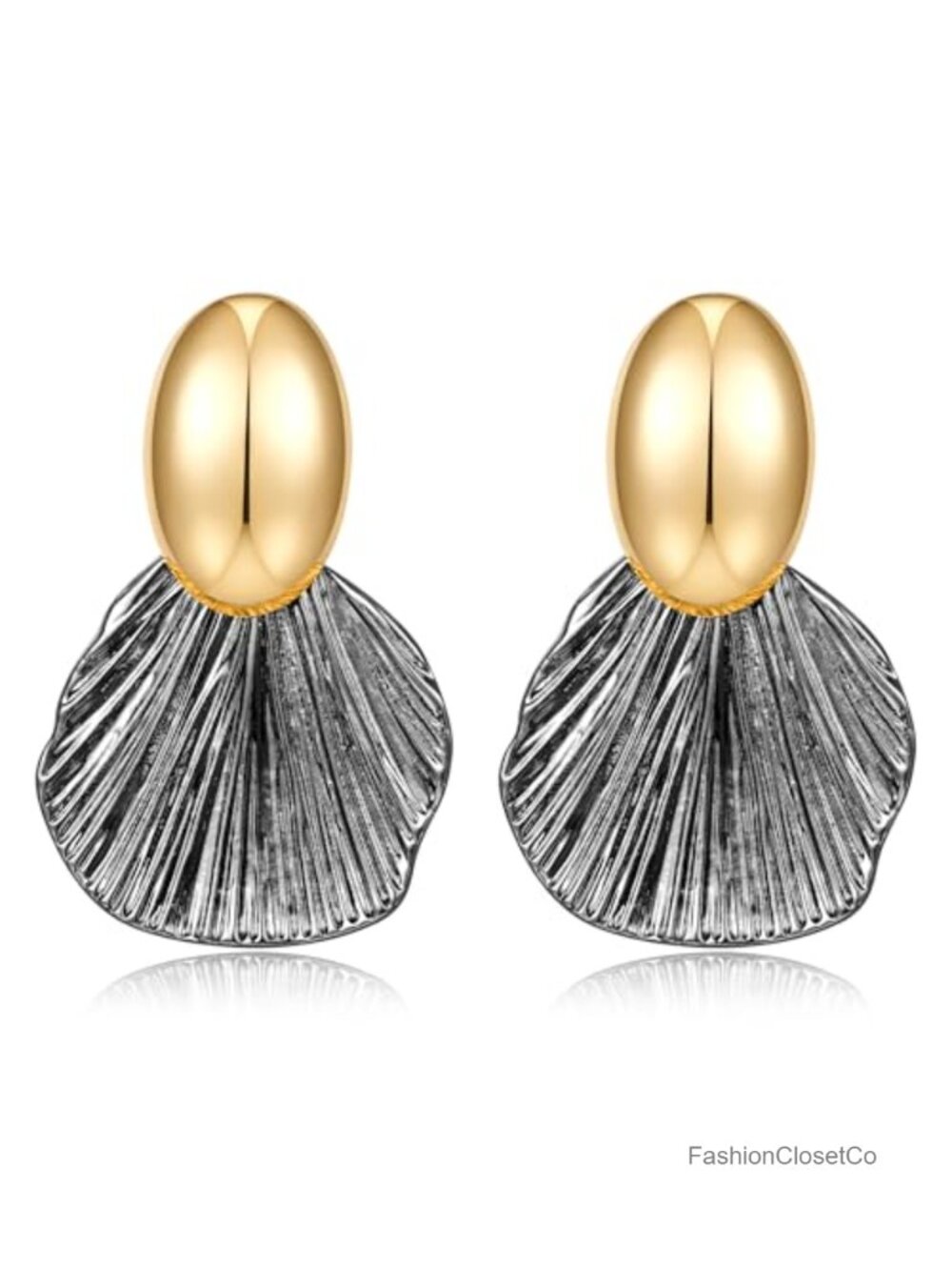 Gold Plated Dangle Earrings Chunky Fan Shell Statement Jewelry for Women